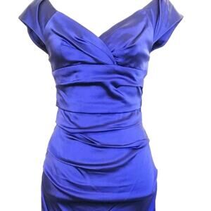 Suzi Chin Royal Blue Off Shoulder Satin Formal Dress 2